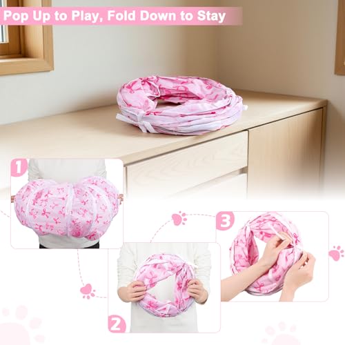 Glittme S-Shape Cat Tunnel, Foldable Cat Tunnels for Indoor Cats | Interactive Bunny Tunnel And Cat Tubes With Crinkle Sounds. Ideal For Kittens, Ferrets And Small Pets To Hide, Play Or Rest - color: Pink Bow