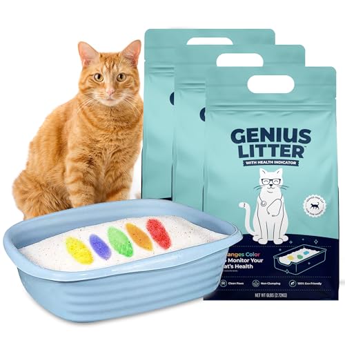 Genius Litter Health Monitoring Cat Litter, Featured on Shark Tank, Lightweight Crystal Silica Gel, Non Clumping, Dust Free, Low Tracking, Odor Control for Indoor Cats and Kittens, 3 Bag (18lb) - size: 3 Bag (18lb)