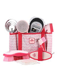 Horse Grooming Kit, 9 Piece Grooming Brush Set with Silicone Curry Comb for Bathing & Shedding Pink Garnet - color: Pink Garnet