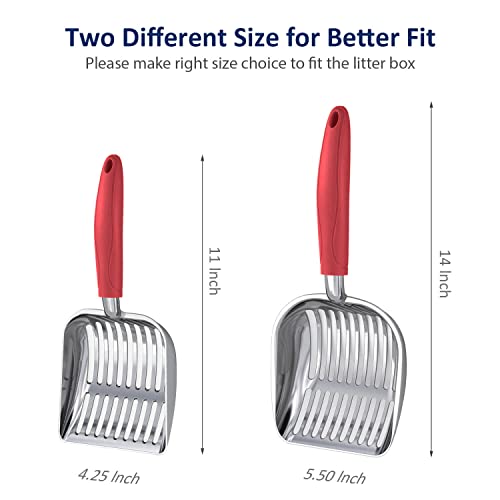 Cat Litter Scoop, Aluminum Alloy Sifter, Kitty Metal Scooper, Deep Shovel, Long Handle, Poop Sifting, Kitten Pooper Lifter, Durable, Heavy Duty, for Litter Box - color: POLISHED Aluminum \ #08 Red Handle, size: Small
