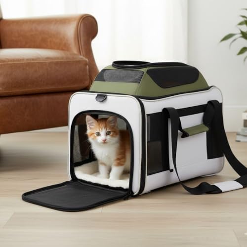 Cat Carrier Dog Carrier Airline Approved, Pet Carrier for 2 Cats Small Medium Dogs, Soft Cat Carrier 18x15x15 with Foldable Bowl & Washable Pad, TSA Approved Dog Carriers by Luniko Shop (Cream) - color: Cream