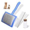 3PCS Slicker Brush for Dogs & Pet Comb,Professional Dog Grooming Brush (Goldendoodles,Poodles,Labradoodles) with Extra Long Pins to Effectively Remove Tangles, Knots,Mats Hair Collection Bottle (Blue) - color: Blue