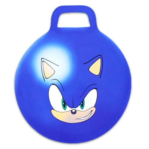 Sonic the Hedgehog Hopper Ball Bundle - Bouncy Ball with Handle for Kids | 15" Sonic Hippity Hop Jumping Ball for Kids Plus Stickers, More | Sonic the Hedgehog Backyard Activities, Outdoor Toys