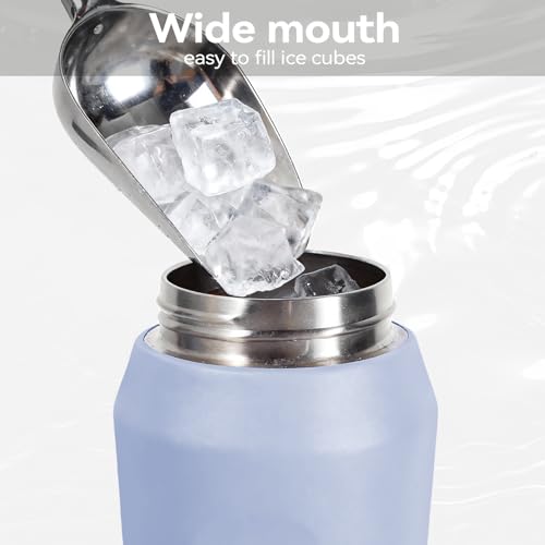 24oz Insulated Water Bottle, Wide Mouth Spout Lid, BPA-Free | Tritan spout lid, BPA free, 18/8 stainless steel body, Cold 24H, hot 12H, Wide mouth fits ice, Fit car cup holder,Blue - color: Sky Blue