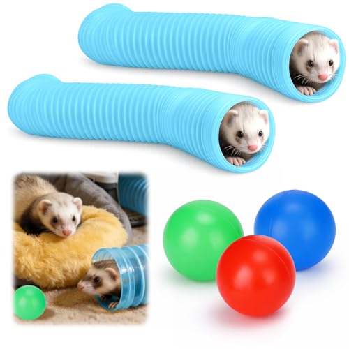 Mity rain 2PCS Ferret Toys with 6 Balls Inclueded | Collapsible Tunnel Tube Accessories for Ferrets, Guinea Pigs, Hamsters, Expandable Interactive Toys Supplies for Small Pets - color: Blue, size: 2PCS