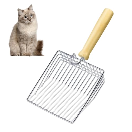 Cat Litter Scoop, Metal Mesh Kitty Litter Scoop, Deep Shovel, Long Handle Scooper for Litters Box(Color:Silver)