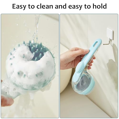 (6 Pcs) ELEGX Pet Grooming Bath Massage Brush with Soap and Shampoo Dispenser Soft Silicone Bristle for Long Short Haired Dogs Cats Shower - color: Blue kit