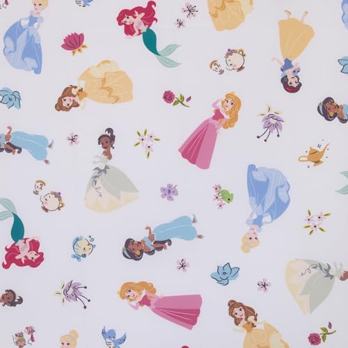Disney Princess Pink, Blue, Yellow, and White Super Soft Nursery Fitted Crib Sheet - color: Princess Pink, Blue, Yellow, and White, size: Crib