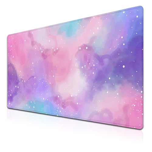 Gaming Pink Mouse Pad Purple Game Mat Big Mouse Pads Desk Mat for Women Computer Mat Pc Gaming Mouse Pad Waterproof Non-Slip Rubber Base 35.4" X 15.7" for Game Office, Starry Sky Cute - color: Purple Starry Sky
