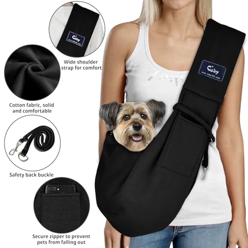 Dog and Cat Sling Carrier - Hands Free Reversible Pet Papoose Bag - Soft Pouch and Tote Design - Suitable for Puppy, Small Dogs Cats Outdoor - color: Black Senior