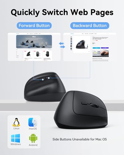 TECKNET Ergonomic Mouse, Vertical Wireless Mouse 2.4G, Computer Mouse with 6 Adjustable 4800 DPI, Quiet Clicks Optical Mice, USB A Receiver, 6 Buttons for Laptop, Desktop, PC - Black - color: Black