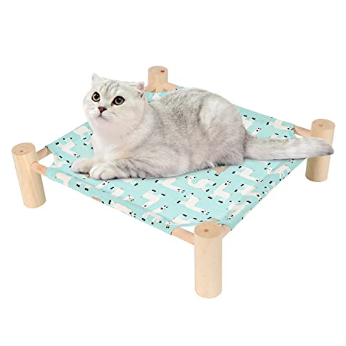 Patas Lague Cat Hammock Bed Small Eleveted Dog Bed 19x19 in Alpaca | Brethable Wooden Pet Bed, Cooling Rabbit Cot, Outdoor Cat Furniture For Summer - color: Alpaca