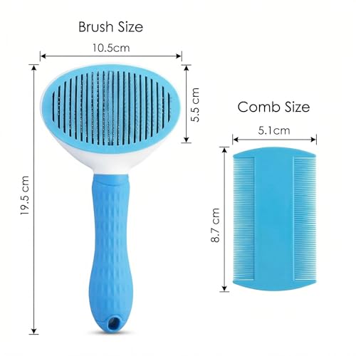 Self Cleaning Pet Grooming Brush for Dogs & Cats – Deshedding Slicker Brush with Hair Removal Button, Gentle Skin Safe with Free Comb