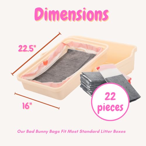 HoppScotch.bun Litter Box Liners, 22 pack Super Absorbent Carbon Odor Eliminator Rabbit Litter Pad Bags- Adhesive, Contactless Cage Liner (Charcoal, X-Large)