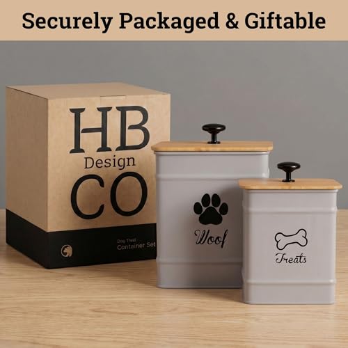 Dog Treat Container Set of 2 with Airtight Bamboo Lids - 8x6 & 7x5 inch | Fits All Popular Treats, Up to 20 Cups Combined Capacity, Airtight Bamboo Lid, Easy Open Lid, Dent-Resistant Durable Metal - color: Gray - Large