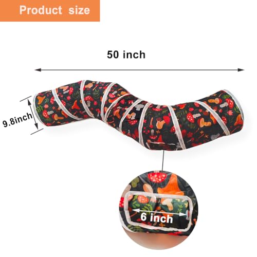 Cat Tunnel, Cat Tunnels for Indoor Cats, S-Shape Foldable Cats Cave | Interactive Toy Pet Tube with Interactive Peephole Crinkle Sounds for Rabbits, Kittens, Ferrets, Puppy Playing & Exploring - color: S - 2 Way Mushroom