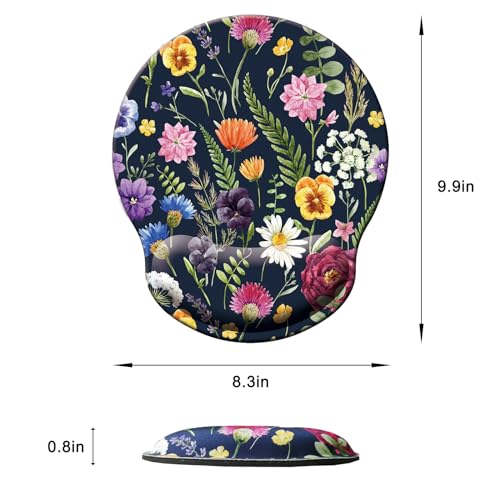 Mouse Pad with Wrist Support, Ergonomic Mouse Pad with Memory Foam Wrist Rest Cushion, Non-Slip Rubber Base Gaming Mice Pad for Home Office Computer Laptop, Multi Flowers - color: M34-Flowers