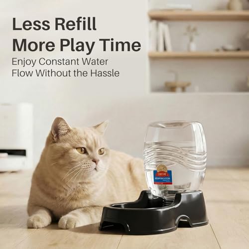 Flexzion Gravity Pet Water Dispenser for Cats & Small Dogs, 1/4 Gal Black | Automatic Cat and Dog Waterer with 900 Ml Reservoir, Non-Skid Feet, Recessed Carry Handle, and Easy-Clean Pp Bowl - color: Black, size: 1.5 L