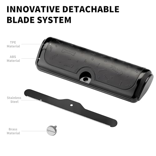 Deshedding Dog Brush for Shedding, Black | For short and medium coats, replaceable metal blade, helps remove loose fur during home grooming - color: Black
