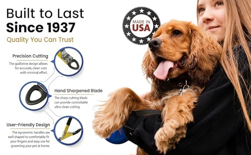 Deluxe Dog Nail Clippers for Large Dogs - Professional USA-Made Guillotine Trimmer - Heavy Duty Steel, Yellow - size: Large Clipper