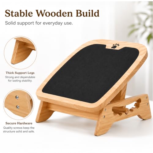 Wooden Litter Box Ramp, 4-Position Adjustable Cat Step for Automatic | and High-Entry Litter Boxes, Stable Elevated Pet Step for Senior Cats, Kittens and Small Cats