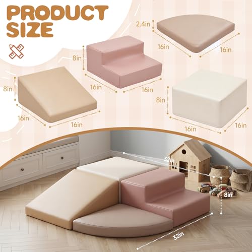 Sumbababy Climbing Foam Blocks for Toddlers: Waterproof Pu Leather Soft Climber - 4 Pcs Toddler Indoor Climbing Toys - Kids Outdoor Playground Playset Best Gift Preschool Daycare Supplies（Pink/Beige） - style: Pink/Beige