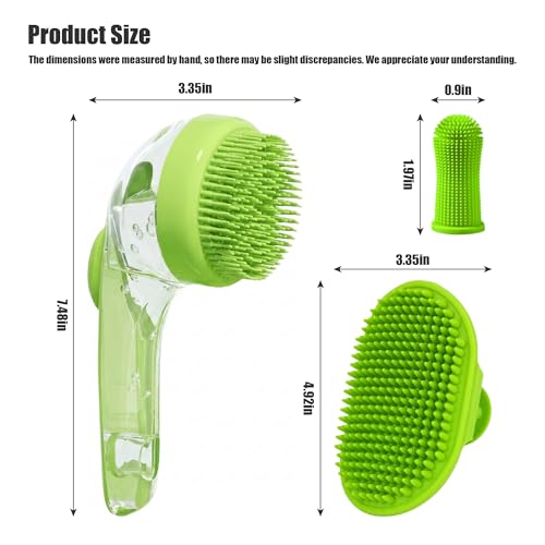 5PC pet grooming bath brush set - silicone massage brush with shampoo dispenser - suitable for dogs and cats for bathing, removing loose hair, and oral cleaning (green) - color: green