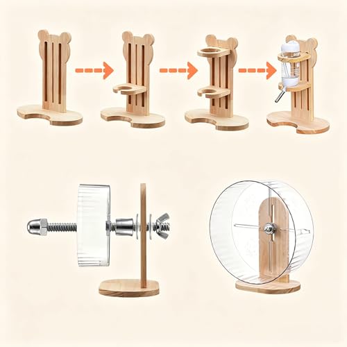 26 Pcs Hamster Cage Accessories, Silent Wheel & Wood House Set | Includes Maze House, Water Bottle, 13 Chew Toys, Seesaw Bridge; Natural Wood, for Guinea Pigs Chinchillas Gerbils Mice Rats
