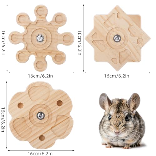BOXOB 3pcs Rotating Chinchilla Toy, 3 Styles Wooden Chinchilla Chew Toy for Teeth Hanging Interactive Pet Toys Cage Accessories for Guinea Pig Hamsters Gerbil Rat Rabbit