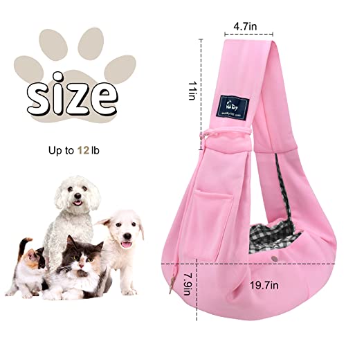 Dog and Cat Sling Carrier - Hands Free Reversible Pet Papoose Bag - Soft Pouch and Tote Design - Suitable for Puppy, Small Dogs Cats Outdoor (Pink, Unadjustable Strap) - color: Pink