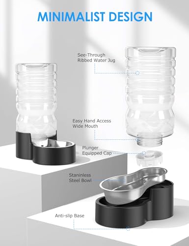 Heouvo 2.1 Gallon Automatic Dog Water Dispenser (8L-Black) | Wide Mouth, Easy Clean/ Removable Stainless Steel Bowl/ Gravity Refilling, Large Capacity for Cats and Dogs, Multi-Pet Homes - size: 8L