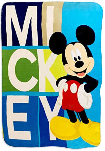 Disney Mickey Mouse BAM with Pink and Blue Comic Figures Fleece Blanket (Blue)