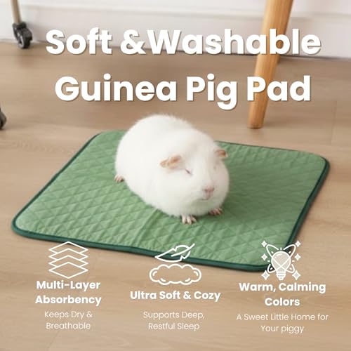 3 Pack Guinea Pig Pad 12" x 12", Washable Fleece Cage Liner, Green | Soft fleece surface. 4-layer absorbent protection. Waterproof TPU & anti-slip bottom. Washable and reusable pee pad