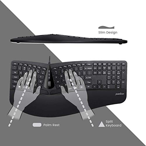 Perixx Periduo-505, Wired USB Ergonomic Split Keyboard and Vertical Mouse Combo with Adjustable Palm Rest and Short Tactical Membrane Keys, US English Layout - style: Wired