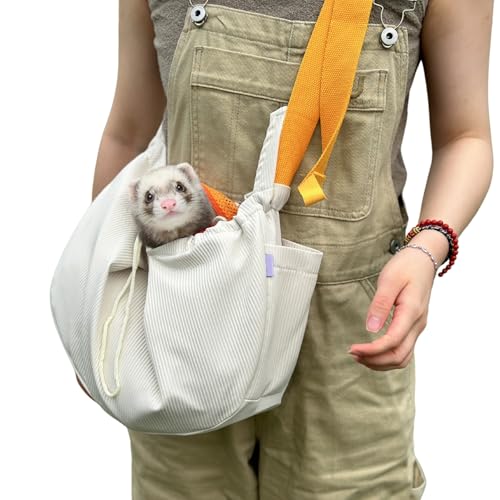 Ferret Sling Carrier - Pet Carrying Bag with Adjustable Strap Hands Free Shoulder Bag Crossbody Travel Slings Soft Small Animal Bonding Pouch Front Backpack for Ferret Rabbit Puppy Kitten (Beige) - color: Beige