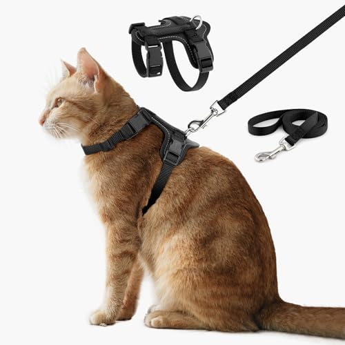 Plutus Pet Adjustable Cat Harness and Leash Set, with Leather Trim | Quick Release, Escape Proof Nylon Vest, for Kitten Small Medium Large Cats, Black - color: Black