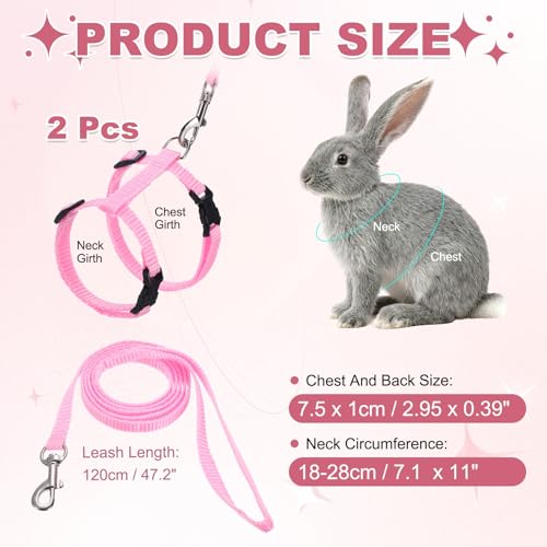 Rabbit Harness and Leash, Escape Proof Bunny Cat Leash Small Animal Harness Soft Adjustable Buckle(2Pcs, Pink) for Bunny Kitten Cats Puppies Walking Hiking Training - color: Pink