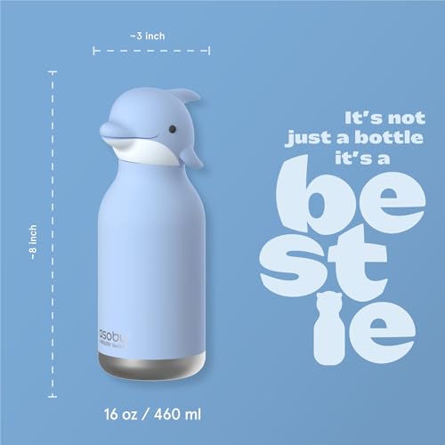 asobu Bestie Water Bottle, Cute Collectible Character, Leak Proof, BPA Free | 16 oz, Stays Cold 24 Hours, Double Wall Vacuum Insulation, Food Grade Stainless Steel, Spill Resistant, Great Gift Idea - color: KIYOSHI THE DOLPHIN