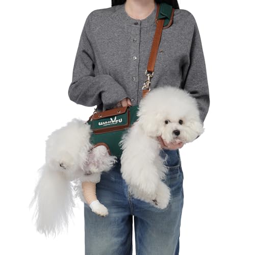 Wakytu Dog Lift Harness Dog Carrier Sling for Small Dogs & Cats,XS | stylish puppy sling carrier with handle & pocket,adjustable leash,walking & travel - color: 1.0 Green, size: X-Small(2-5 LBS)