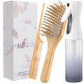 Bamboo brush, rat tail combs & hair mister spray bottle | Natural Bamboo hair brush and Wooden Comb w/fine mist spray bottles | Perfect Heatless hair curler set (Black Silver) - color: Black Silver