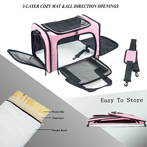 Soft Sided Carrier for Small Medium Cats Dogs,TSA Airline Approved Collapsible Travel Pet Carrier Medium Pink - color: Pink, size: Medium