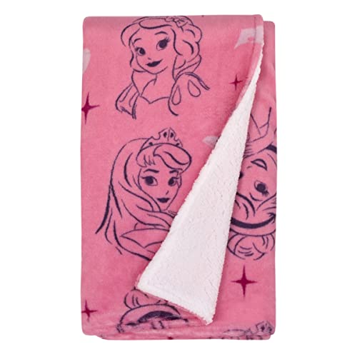 Disney Princess Pink and Purple Tiaras Super Soft Sherpa Baby Blanket - color: Princess Pink and Purple