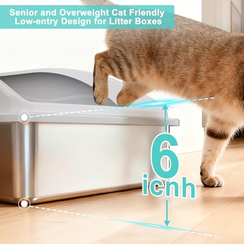 AIPERRO Stainless Steel Litter Box Extra Large for Big Cats and Multi-Cats | Jumbo Extra Large Metal Cat Box with High Sided Lid, Anti-Urine Leakage, Non-Stick,Include Litter Scoop - color: Silver Grey, size: XXX-Large