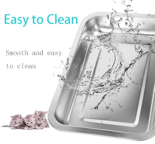 3 Pcs Kitten Litter Box with 1 Scoop,Stainless Steel Small Litter Box, 12.4"×8.4"×1.37" Metal Litter Pan, Small Litter Pan for Little Cats Kittens, Easy Cleaning