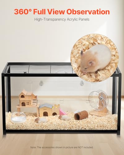 VEVOR Hamster Cage, 360 Viewing Transparent Hamster Habitats, Small Animal Cage - size: 37.8"L x 18.5"W x 21.7"H