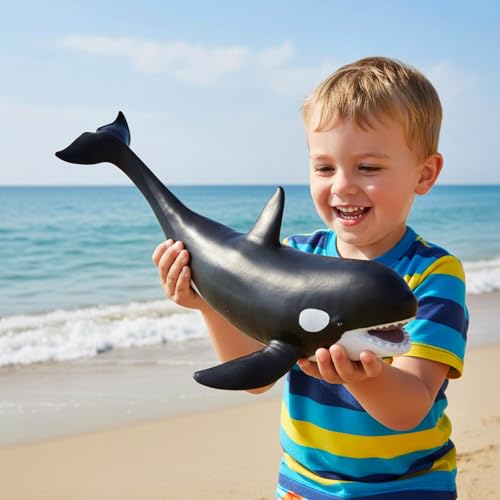 Gemini&Genius Shark Killer Whale Figure Sea Animal Orca Blackfish Toy | Soft Rubber Ocean Shark - 16 Inches Length - Great for Kids Bath Swimming, Beach Toys, Perfect Cake Toppers - color: Killer Whale