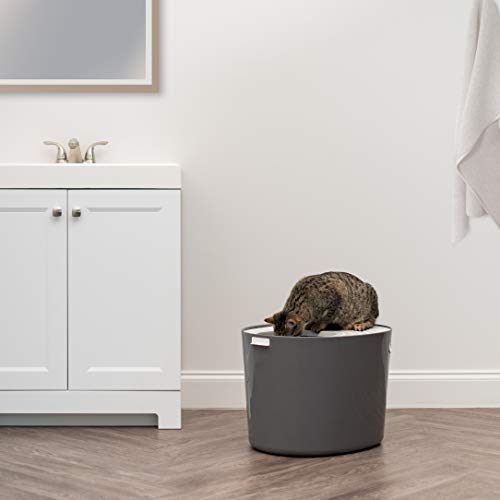 IRIS USA Large Top Entry Cat Litter Box, Hooded Privacy, Dark Gray/White | Dog-Free Zone, Enclosed Top Access, Dog Proof Pan, Mess Containment System, Odor Trapping, Reduced Tracking - color: White/Gray, style: Top Entry