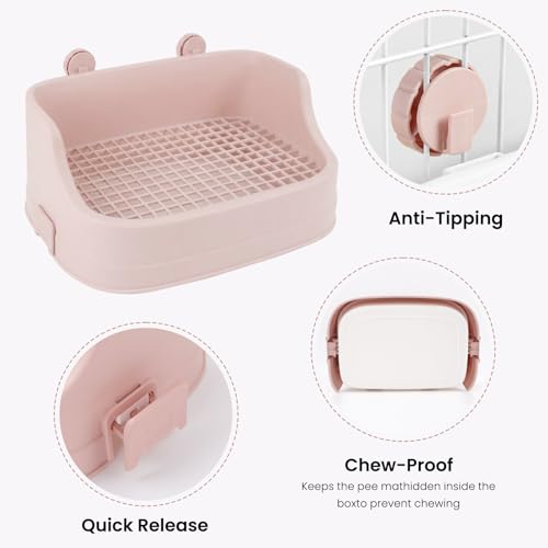 Large Rabbit Litter Box, Bunny Litter Box, Removable Top and Base, Pink | Removable Top and Bottom, Easy to Assemble and Clean, Suitable for Adult Rabbits, Guinea Pigs and Other Small Pets - color: Pink, size: 17.8" × 11.8" × 7.5"