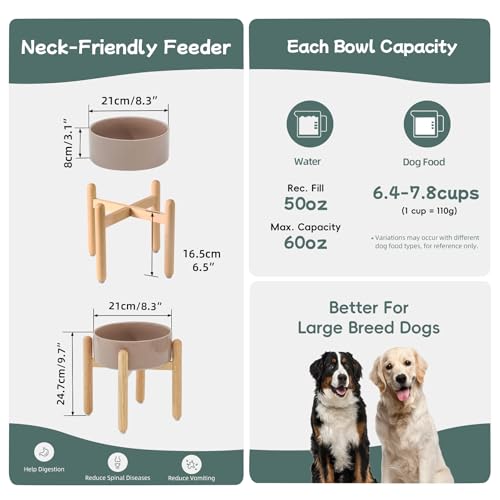 Havniva Elevated Dog Bowls Ceramic Dog Bowls with Stand, Dog Food Bowl | 8.3” Raised Dog Bowls with Non-Slip Wood Stand, Dog Food and Water Bowl Set, Dog Feeding Bowls for Large Dogs - color: Bowl+Stand - Brown Coffee, size: 8.3inch
