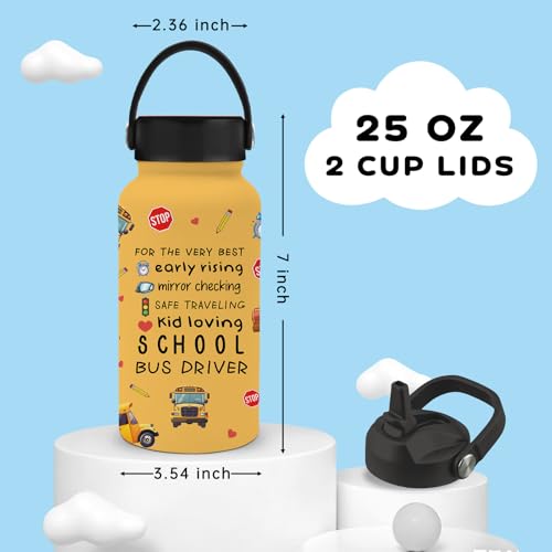 25oz Bus Driver Water Bottle with 2 Lid - School Bus Driver Stainless Steel Insulated Water Bottles with Straw, BPA-free Leakproof Sports Waters Bottle for Office Travel, Gifts Cup for Driver - color: Bus driver